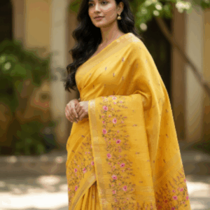 Linen saree with embroidery