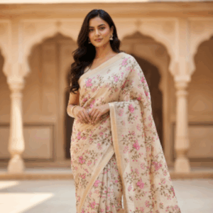 Linen saree with embroidery