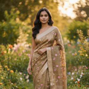 Linen saree with embroidery