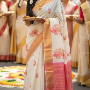 Kerala cotton saree with embroidery