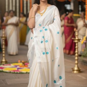 Kerala Cotton Saree with embroidery