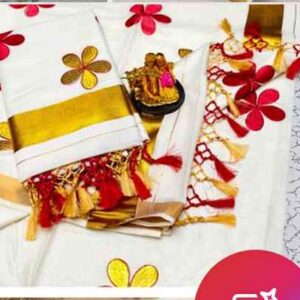 Onam saree red flower