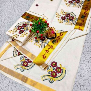 Onam saree with brown flower